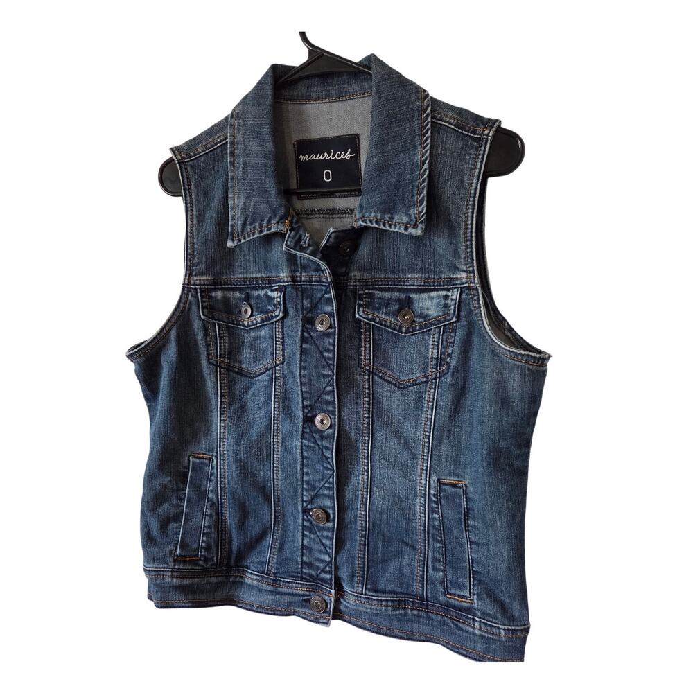 Maurices Dark Wash Jean Denim VEST Plus Size 14 Button Up Pockets Western - Picture 1 of 7